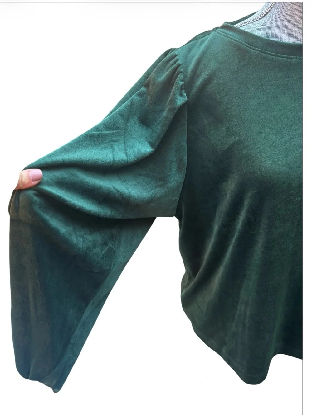 LOFT Green Velour Puff Sleeve Blouse Dark Emerald Holiday Velvet L Whimsygoth